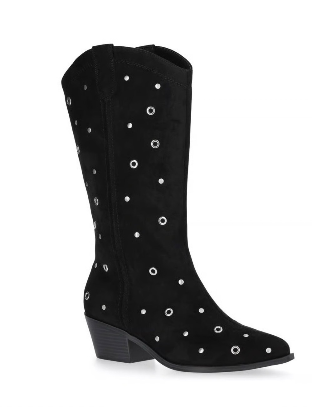 No Boundaries Black Suede Mid-Calf Grommet Heeled Boots